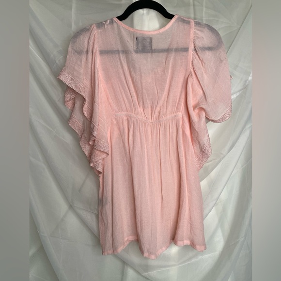 Angie Lightweight Gauze Embroidered Flutter Sleeve Blouse Baby Pink Small - Picture 5 of 6